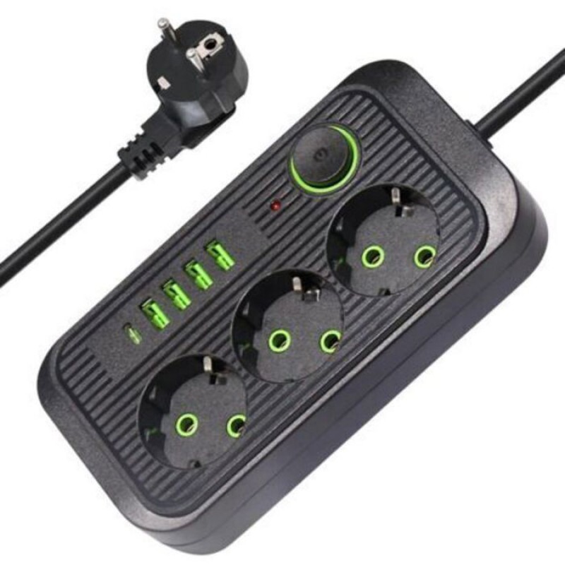 3-fach Steckdosenleiste Mit Schalter, 4 Usb-a-anschlüssen Und 1 Usb-c-anschluss, Überspannungsschutz-steckdosenleiste, Kabel