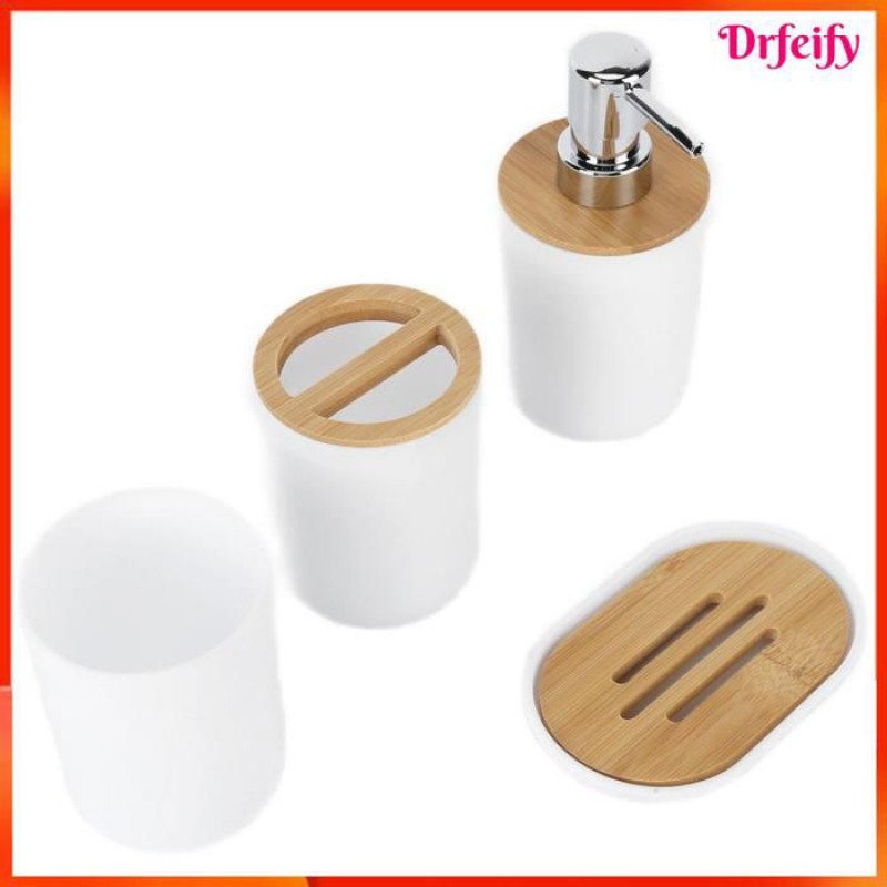Badezimmer-accessoire-set – 4-teilig – Natürlicher Bambus – Wasserfest – Skandinavischer Stil