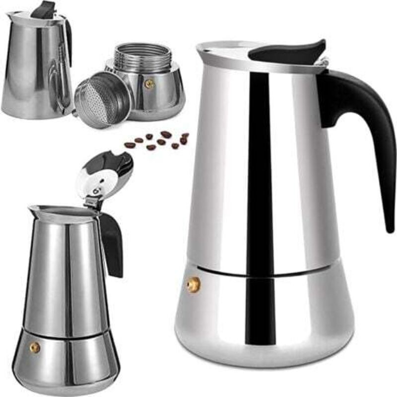 Cafetière Moka Italienne En Acier Inoxydable, 6 Tasses, Compatible Avec Tous Les Types De Chaleur, 300 Ml