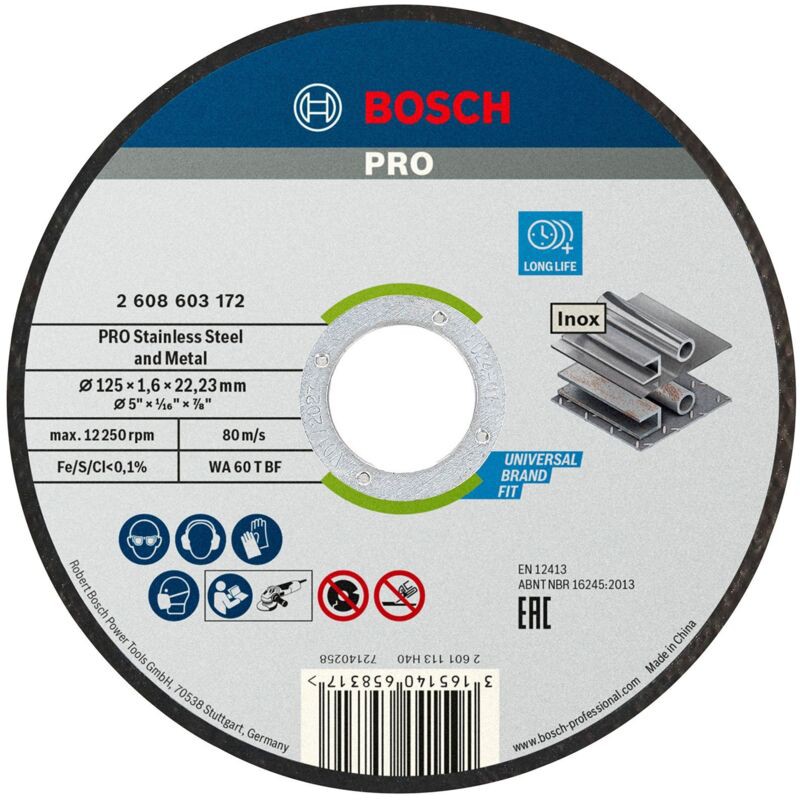 Bosch Pro Trennscheibe Für Edelstahl Und Metall 125 X 1,6 X 22,23 Mm - 2608603172