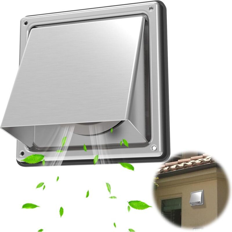 Ej.life 100 Mm Quadratischer Mobiler Luftauslass, Außenwand-dunstabzugshaube Aus Edelstahl Mit Aktiven Lüftungsschlitzen, Geeignet Für Die Küche