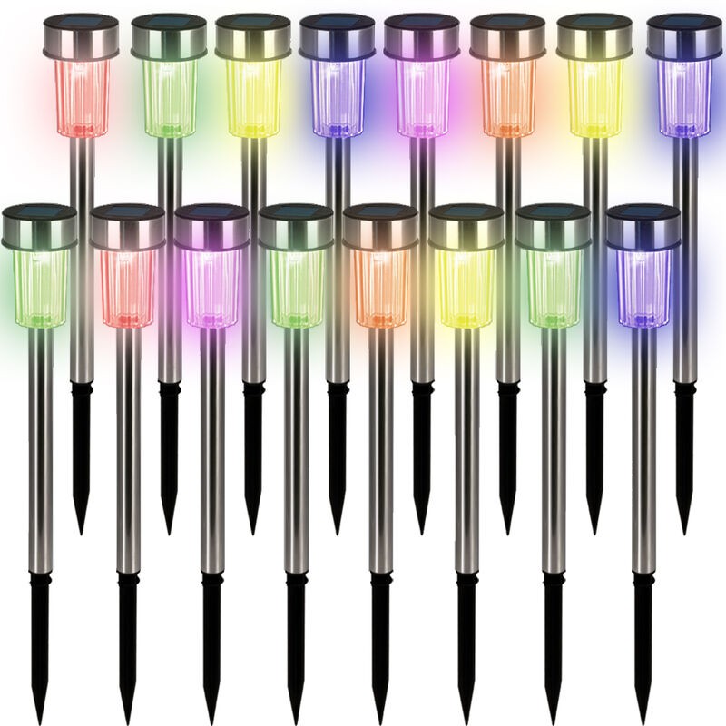 Monzana Solar-gartenleuchten, Set Mit 16 Led-solarleuchten Aus Edelstahl Für Garten, Weg Und Terrasse, Mehrfarbige Solarbeleuchtung