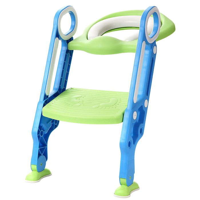 Klappbarer Kinder-wc-sitzverkleinerer – 1 Stück – Pvc Und Pu – Höhenverstellbar – Rutschfest Mit Griffen – Für Standard-wcs – Blau Und Grün