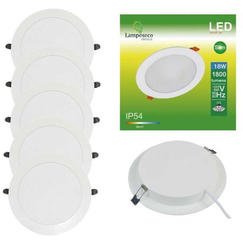 5er-pack Led-einbauleuchten, Extraflach, 18 W, Kaltweiß 6000 K