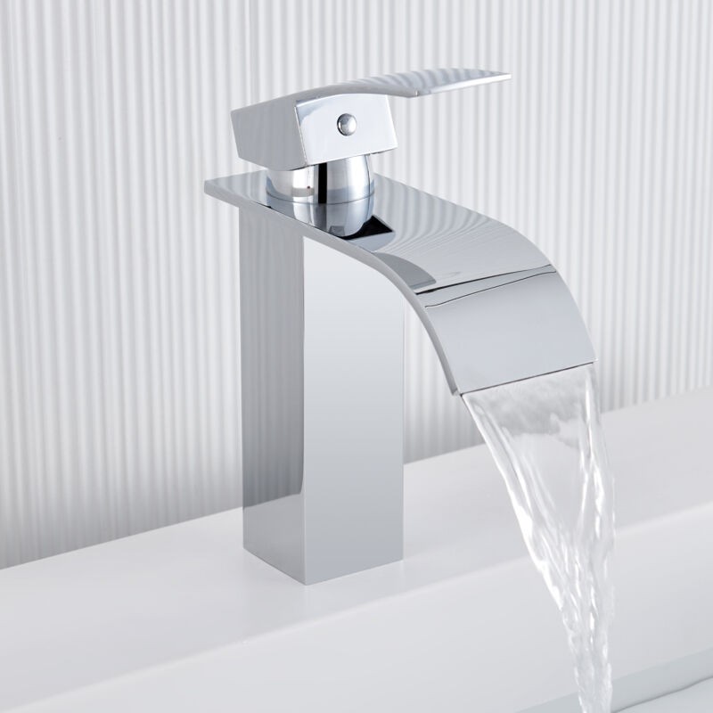 Auralum Max Robinet De Lavabo Cascade Chromé S, Robinetterie De Salle Bain Avec L'Eau Froide/chaude,mitigeur Lavabo Inox 304 De Super Qualité