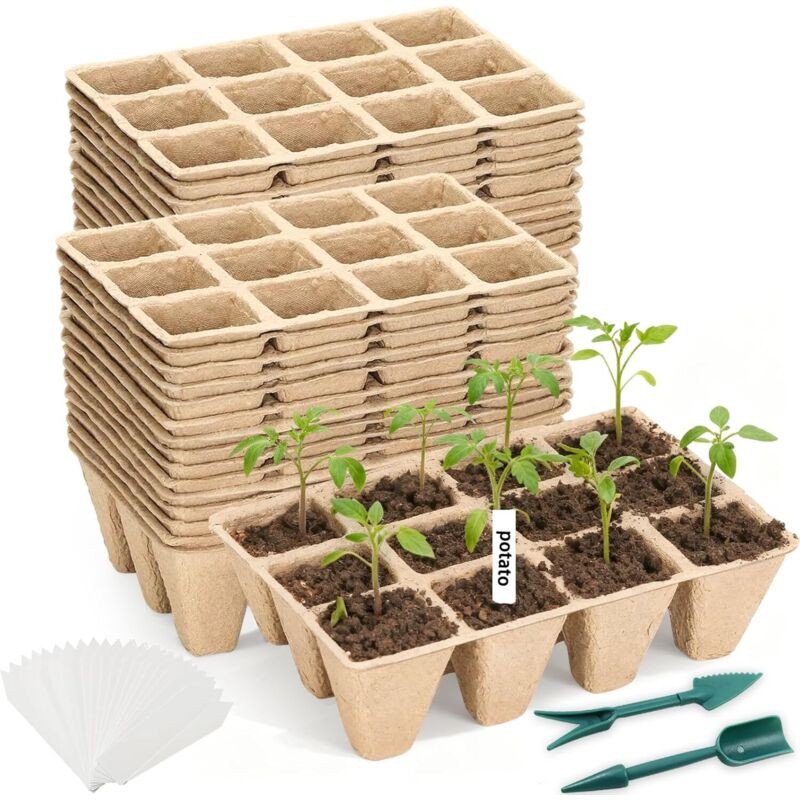 Lot De 30 Barquettes De Démarrage Pour Semis, 360 Pots Biodégradables Pour La Germination Des Graines — Kit De Démarrage Avec 30 Étiquettes Et 2