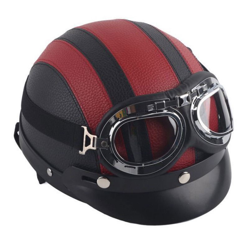 Modularer Motorradhelm Aus Kunstleder – Offener Helm Mit Schutzbrille, Für Motorrad Und Roller