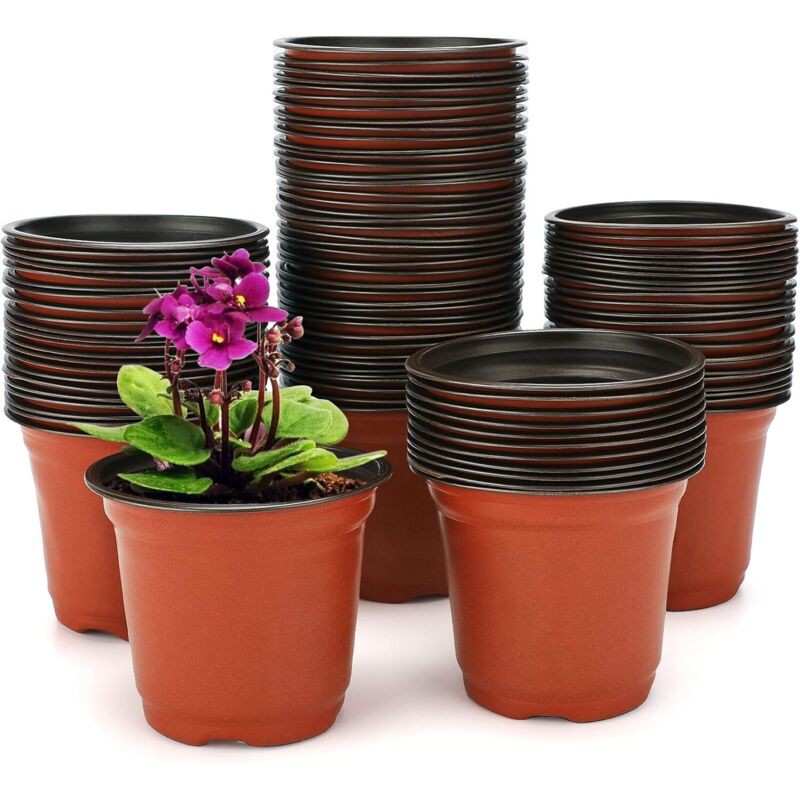 100 Pots De Fleurs, 10cm, Plastique Souple, Trous Drainage, Semis Intérieur Extérieur
