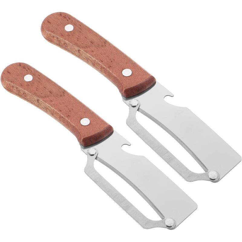 Lot De 2 Éplucheurs Multifonctionnels À Lame Inox Avec Manche En Bois Naturel Et Ouvre-bouteille Intégré Outil Cuisine Polyvalent Pour Fruits,