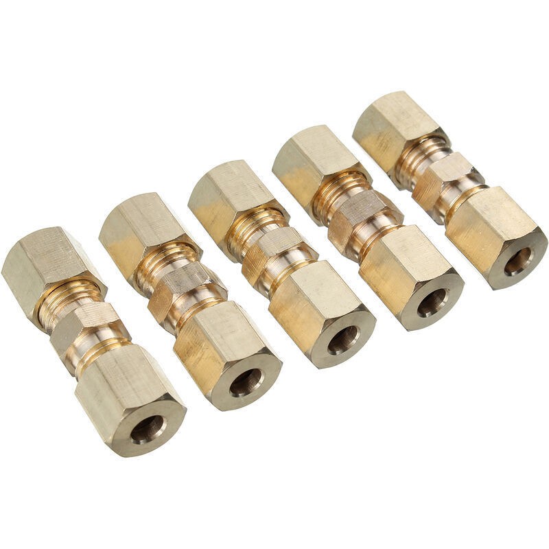 5pcs Raccord De Compression En Laiton Connecteur Droit 3/16'' Union De Conduite De Frein Hydraulique