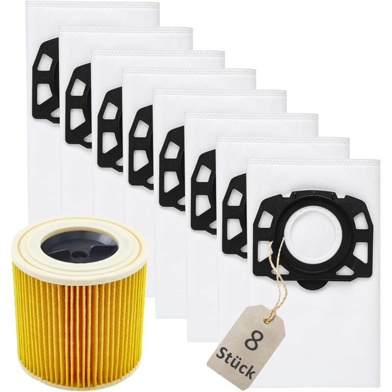 Lot De 8 Sacs 2.863-314.0 Pour Aspirateur Karcher Kfi 357 Wd2 Plus, Wd3s, Wd3s V, Se 4001, Se 4002, Kwd3, Wd3.200, 1 Filtre À Cartouche 2.863-303.0