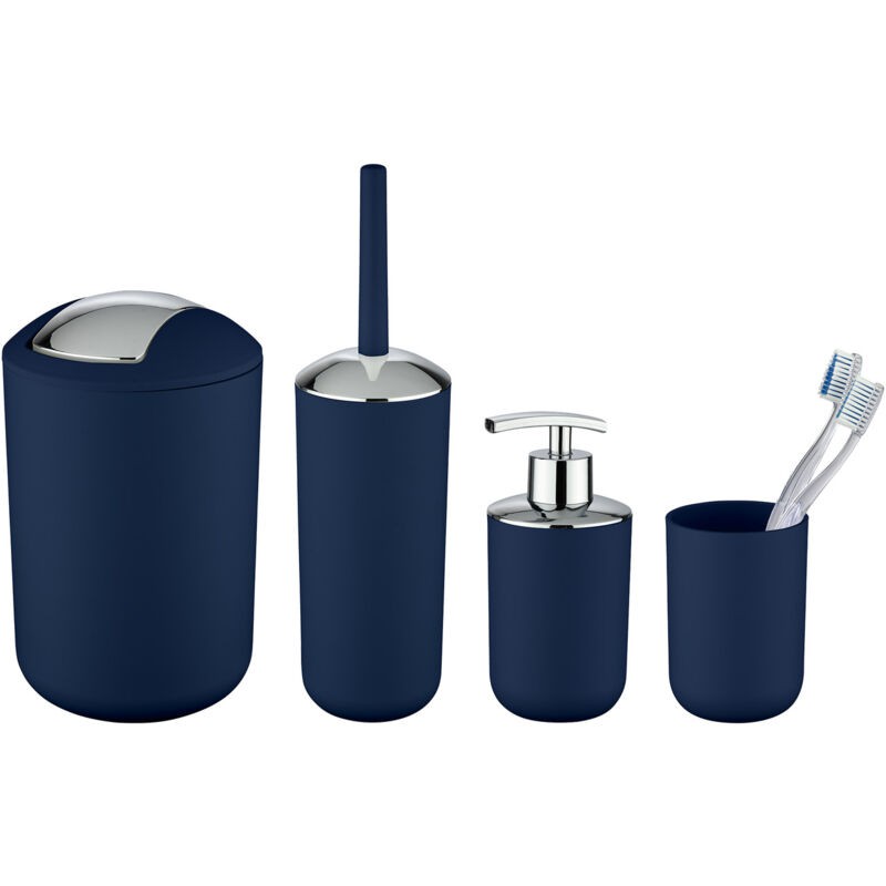 Kosmetikeimer Brasil Blau 4-teiliges Bpa-freies Badezimmer-accessoire-set: Badezimmer-mülleimer, Seifenspender, Toilettenbürste, Becher,