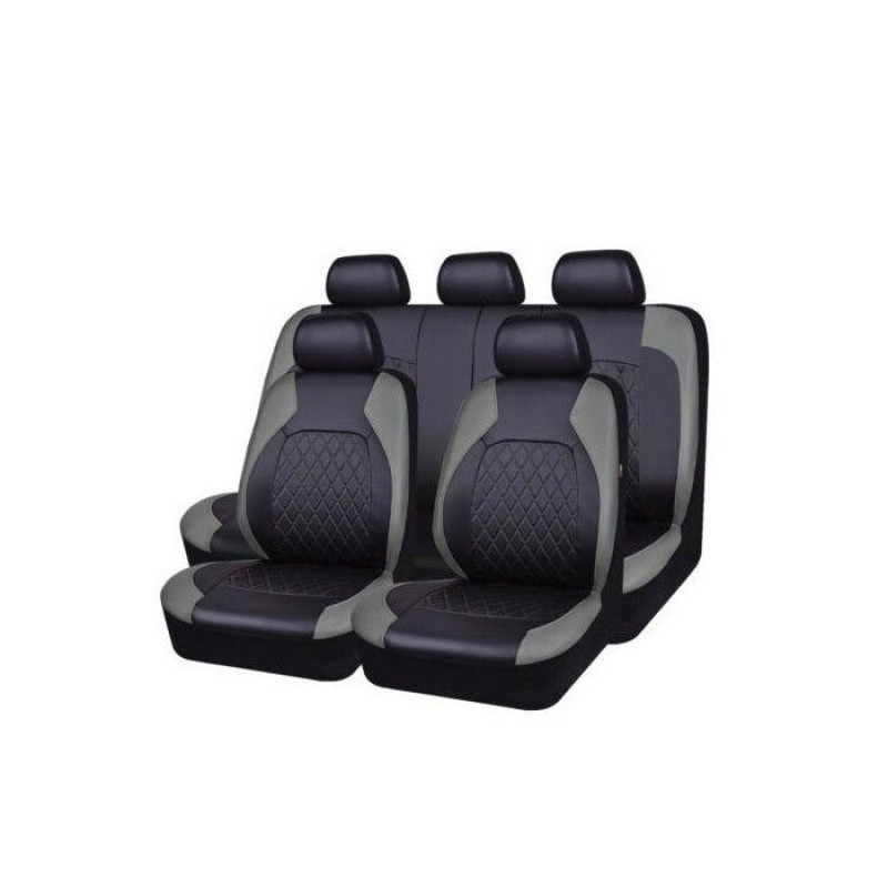 Universelle Autositzbezug-sets – 9-teilige Universelle Autositzbezüge Aus Schwarzem Und Grauem Pu-leder
