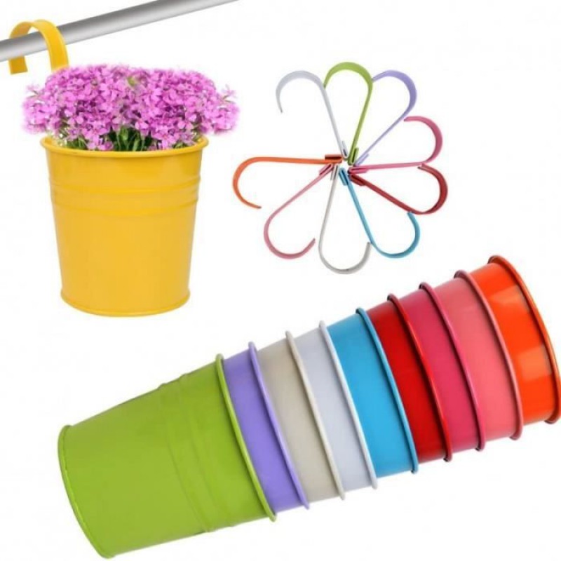 Gk20197 10 Stück Bunte Metall-hängeblumentöpfe Mit Abnehmbaren Haken, Blumentöpfe Für Den Außenbereich, Pflanzendekoration Für Garten Und Zuhause