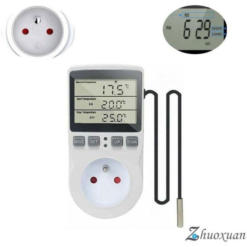 Digitale Thermostatsteckdose – 220 V – Heizen Und Kühlen – Sonde Im Lieferumfang Enthalten – Lcd-bildschirm – Messbereich: -40 °c Bis 120 °c