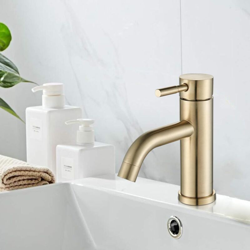 Robinet De Salle De Bain Or Mitigeur De Lavabo Monocommande Robinet De Salle De Bains Robinet D'Évier Robinet De Lavabo Or Brossé
