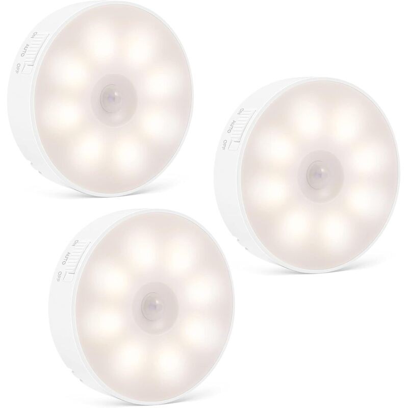 Veilleuse Led Rechargeable Par Usb – Lot De 3 Lampes Avec Détecteur De Mouvement – Capteur De Lumière Automatique Pour Cuisine, Couloir, Escalier –