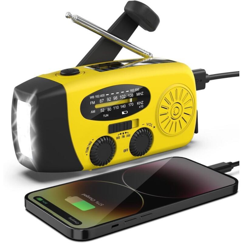 Radio Solaire Am/fm, Portable, Avec Batterie Rechargeable De 600 Mah Et Manivelle Dynamo, Port Usb, Rechargeable Sos Alarm/lampe Torche,pour Le