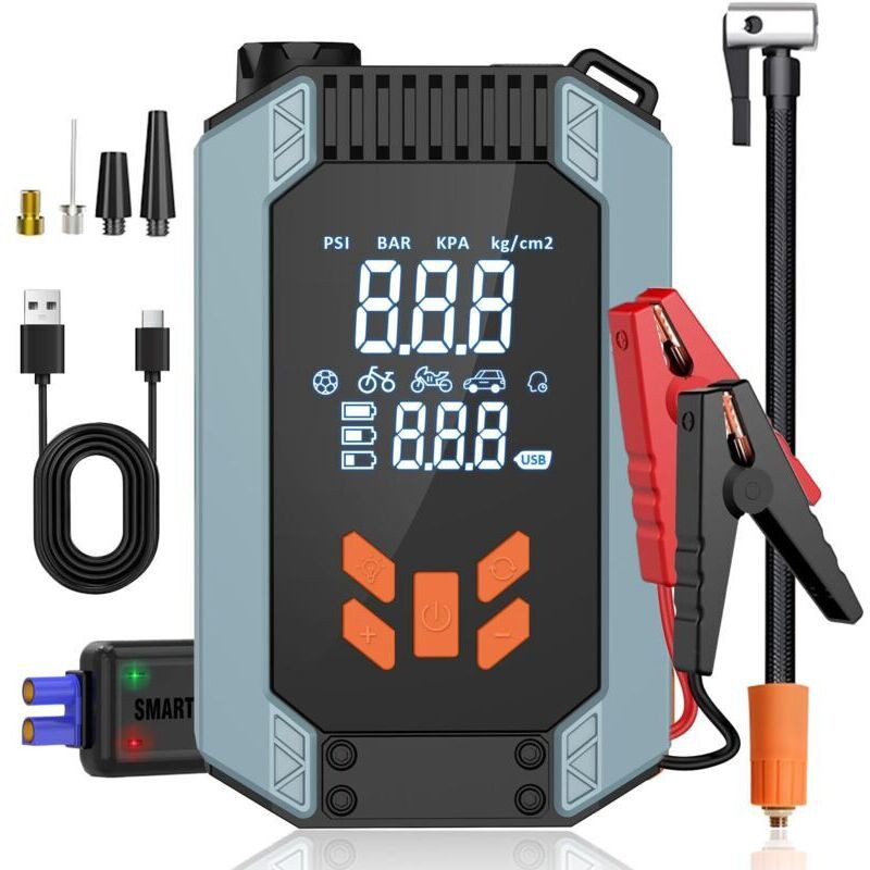 Booster Batterie Voiture Puissant 12v 1200a Démarreur De Voiture, Démarreur Avec 150 Psi Compresseur D’air, Avec Pinces De Sûreté Intelligentes,