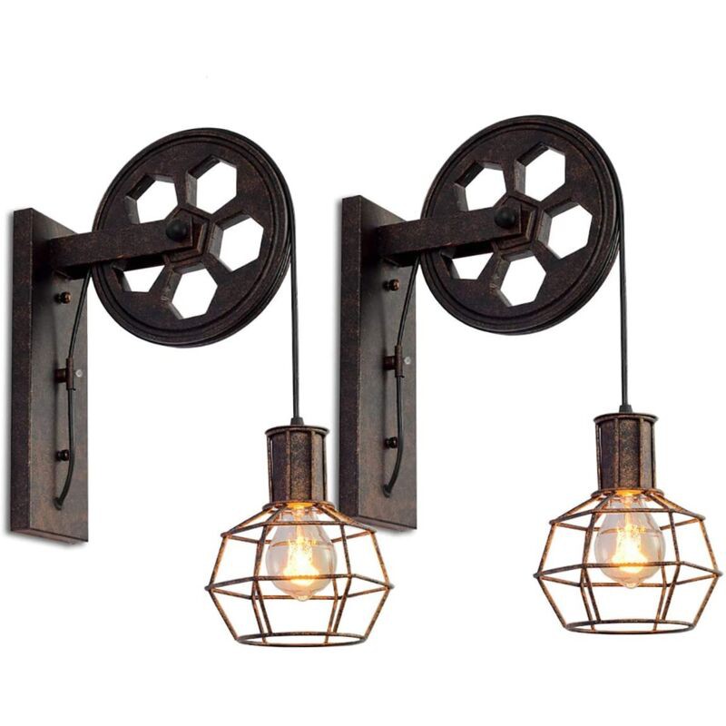2x Applique Murale Industrielle Poulie Vintage Lampe De Mur Luminaire Intérieur Pour Chambre Salon Restaurant,rouille