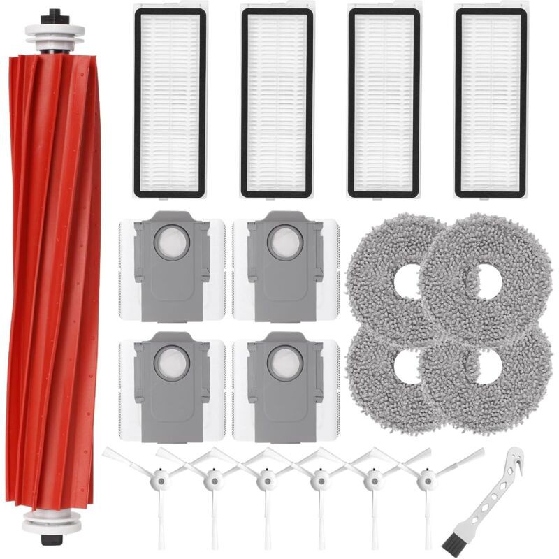 Kit D'Accessoires Pour Aspirateur Robot Roborock Qrevo S – 1 Brosse Rouleau, 4 Filtres Hepa, 4 Serpillères, 6 Brosses Latérales, 4 Sacs À Poussière