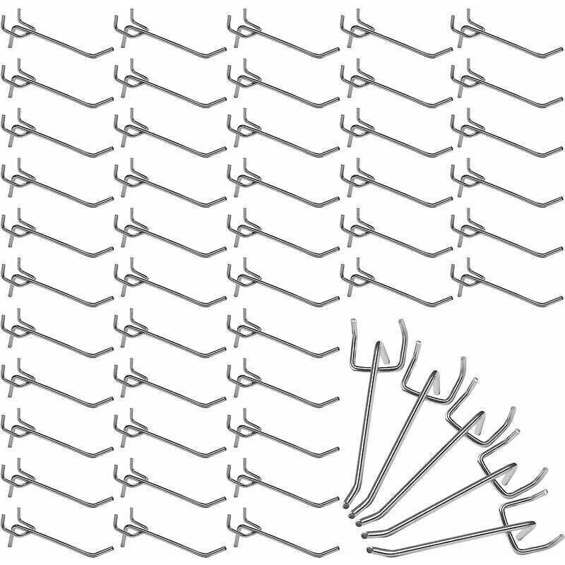 Crochets Pour Panneaux Perforés En Acier (50 Pièces) - 10 Cm - Crochets Pour Panneaux Perforés De Bureau En Métal Pour Organiser Les Outils Sur Les