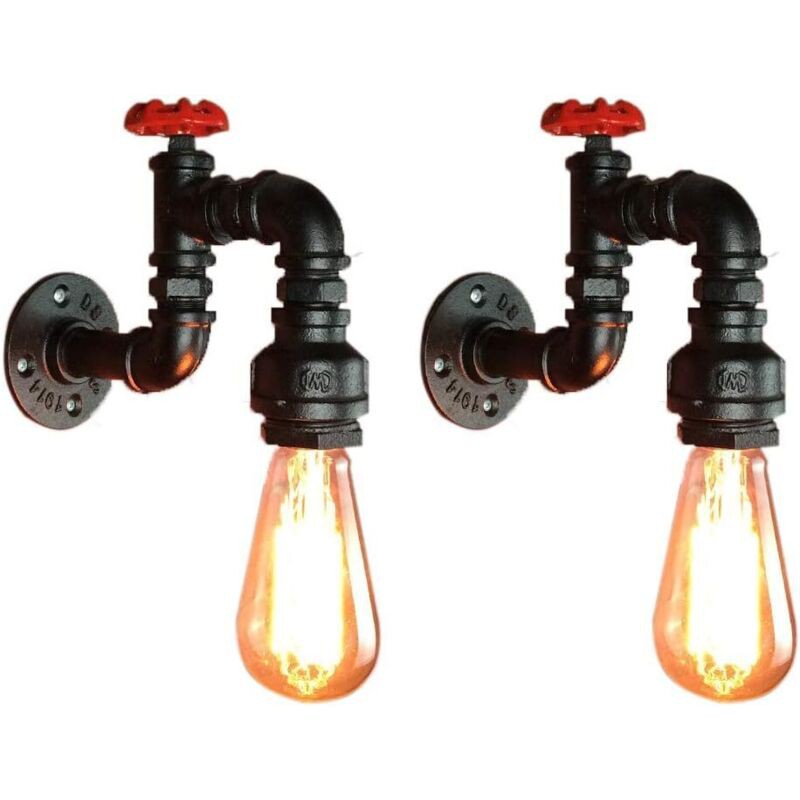 Lot De 2 Applique Murale Loft Industriel Tuyau Tube D'Eau Rétro En Fer Noir Lustre Lampe Lumières Pour Salon Chambre Restaurant