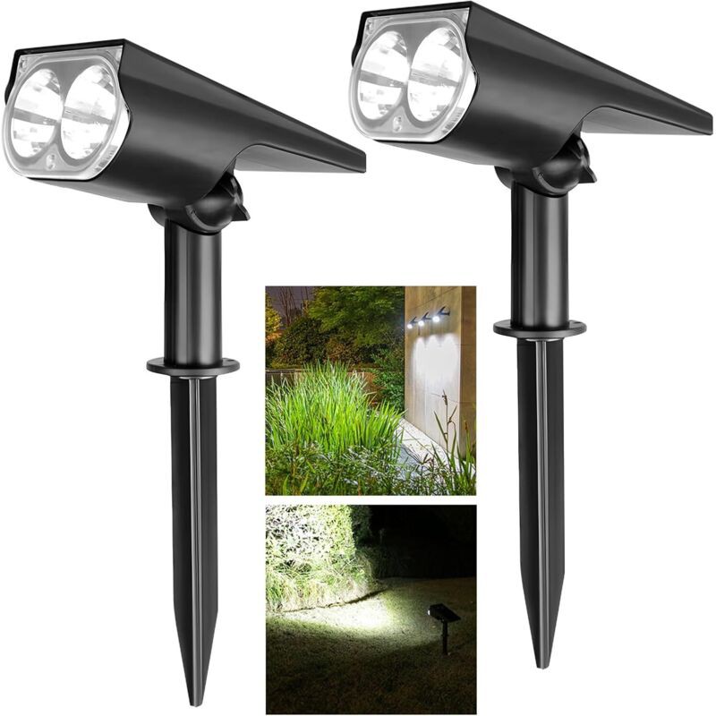 Lot De 2 Lampes Solaires 800lm – Ip65 Étanche – Panneau Monocristallin 22% – Batterie 2200mah – Lumière Froide 6500k