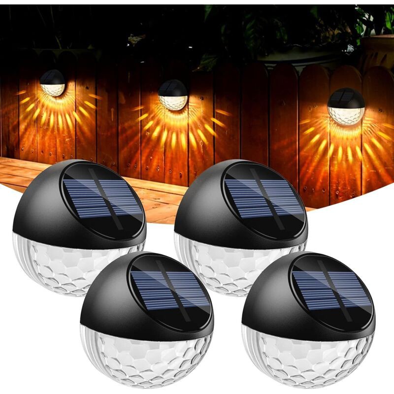 Lot De 4 Lampes Solaires Murales Étanches Ip65 – Éclairage Décoratif Extérieur – Autonomie 10-12h – Panneau Solaire Incliné 45°