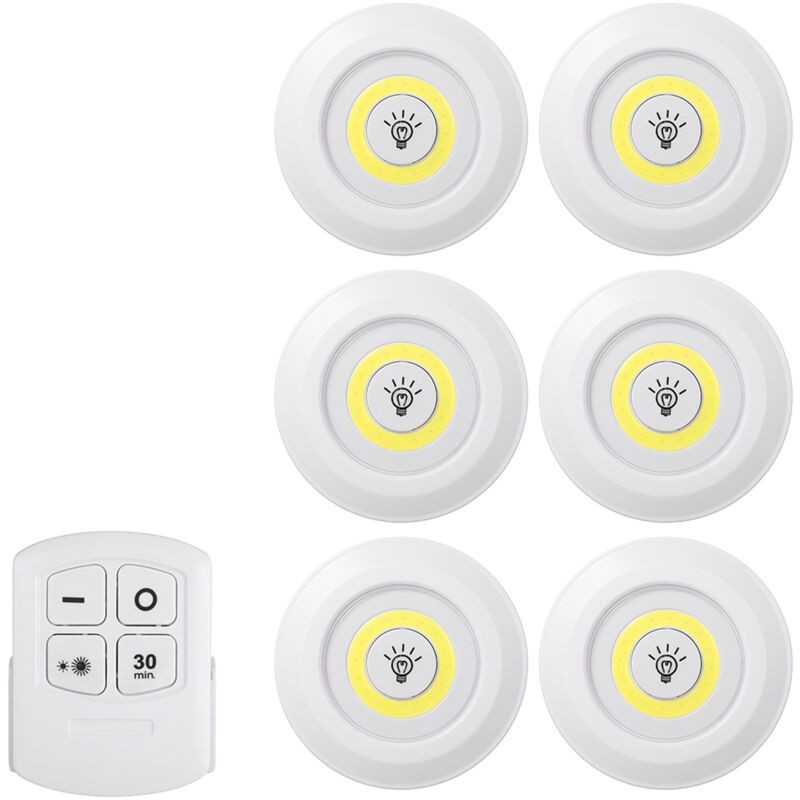 Lot De 6 Lampes Led Cob 4,5 V 1 W Avec Télécommande, Luminosité Réglable,sans Fil, Intensité Variable, Contrôle Par Capteur Tactile, Lampe De Nuit