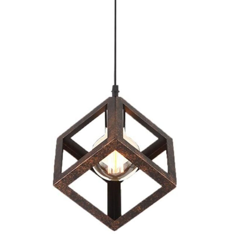 Suspension Cage Cube Lustre Abat-jour Carré Contemporain Corde Ajustable Luminaire Salle À Manger,bar (rouille)