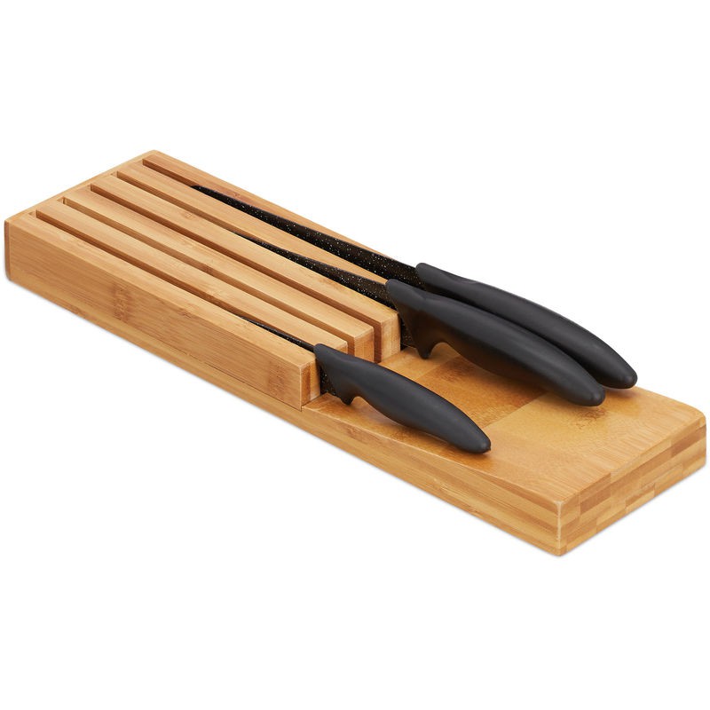 Relaxdays – Range Couteaux De Cuisine En Bambou Pour 5 Couteaux – Dimensions 3,5 X 11 X 39 Cm – Design Moderne Et Sécurisé – Bloc Tiroir