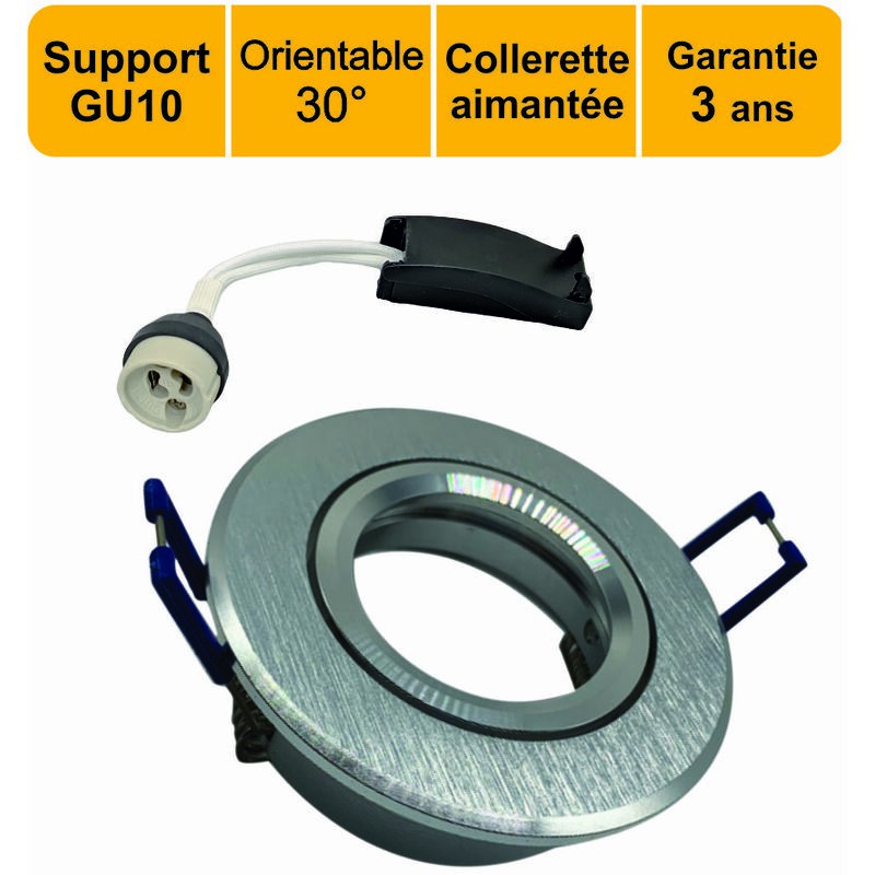 Support Spot Chrome Encastrable Orientable Aimanté + Douille Gu10 Inclus - Garantie 3 Ans