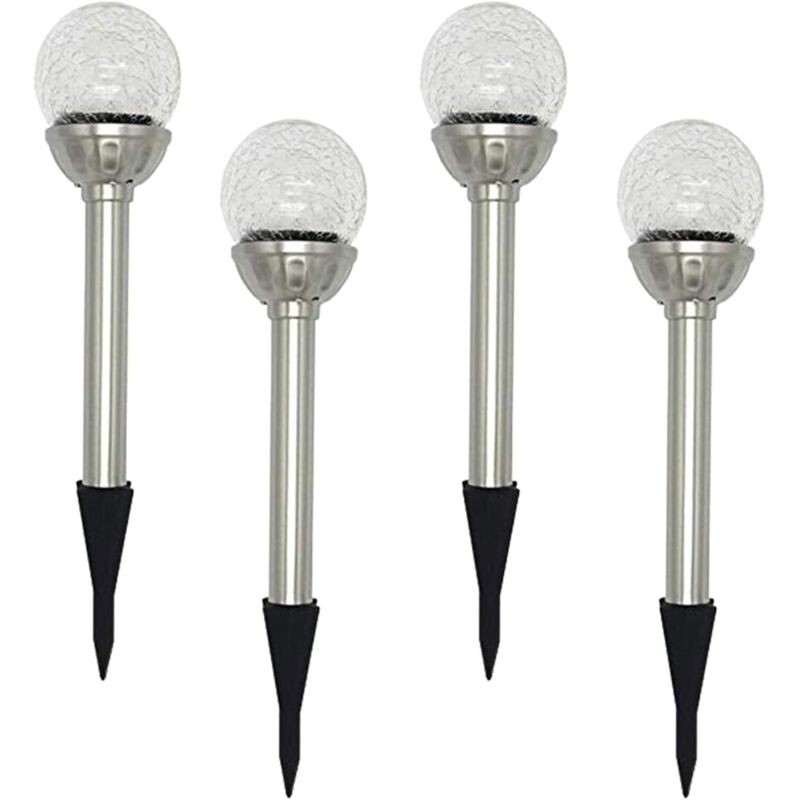 Jardin Lampe Solaire Extérieur, Pack De 4 Lampes À Piquet Solaire À Globe Led Rgb 8, Lampe À Boule De Verre Craquelée À Couleur Changeante, Temps De