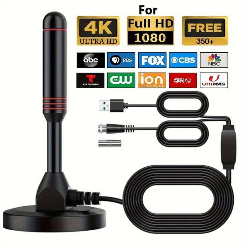 Antenne Tv Intérieure Puissante 500 Km, Réception 4k/1080p Tnt Gratuite, Câble 5 M Et Base Magnétique Ortviai