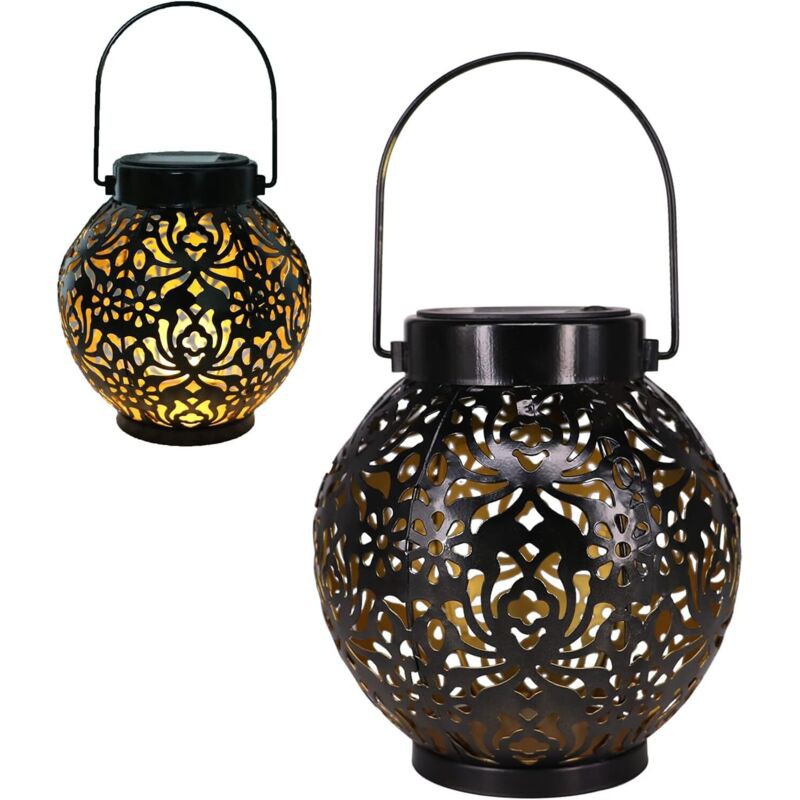 2 Lanternes Solaires Exterieur, Imperméable Blanc Chaud Motif Pivoine Lampe Solaire Exterieur Jardin En Métal, Lanterne Solaire Exterieur A Poser