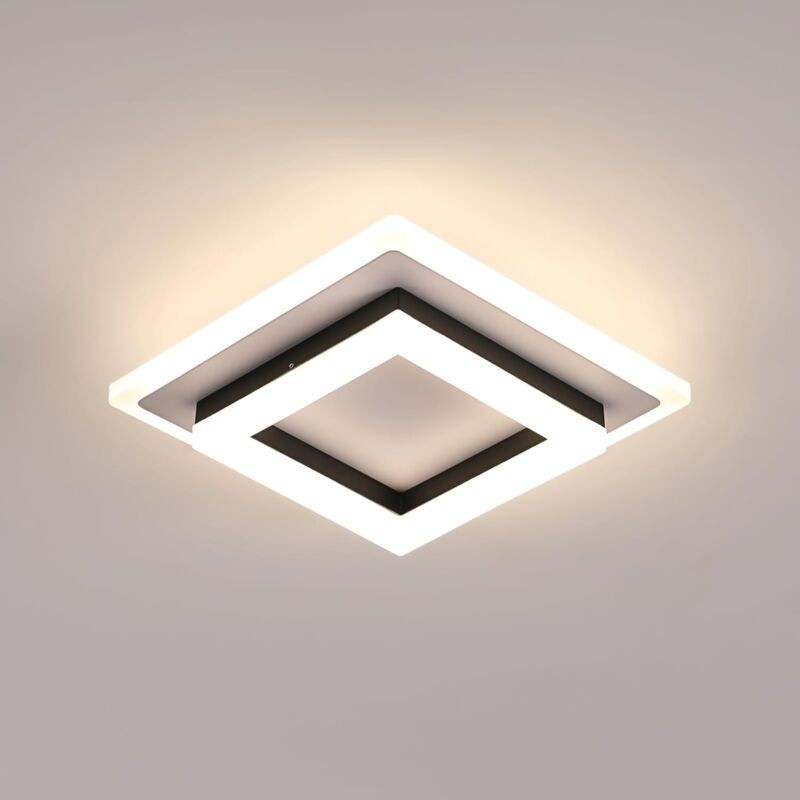 Plafonnier Led Carré Moderne 24w 2700lm 4500k Lumière Neutre, Lampe En Acrylique Noire Pour Chambre Cuisine Couloir Salon Salle De Bain (20x20x7cm)