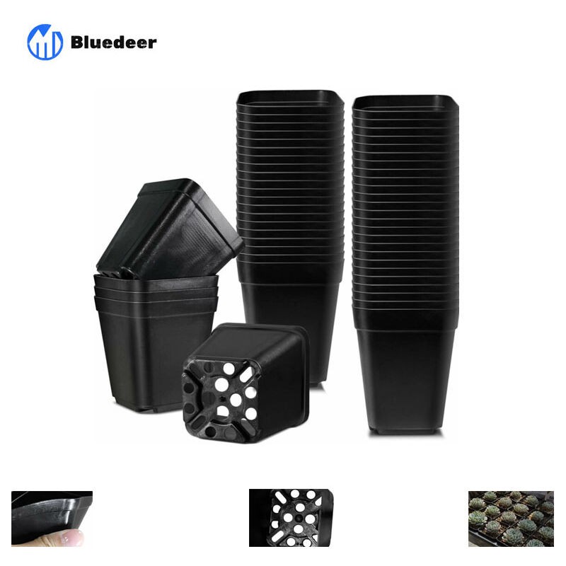 Lot De 50 Pots De Pépinière 5,5cm – Plastique Réutilisable Carré – Avec Trous De Drainage Pour Semis Intérieur Et Extérieur