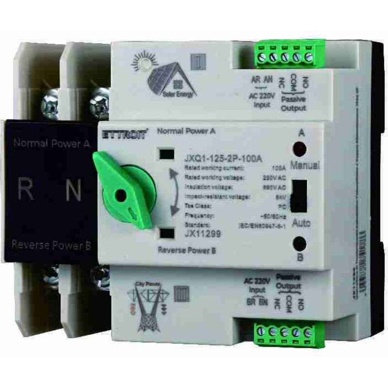 Interrupteur De Transfert Automatique Photovoltaïque À Double Alimentation Jx11299 Ats 100a 2p