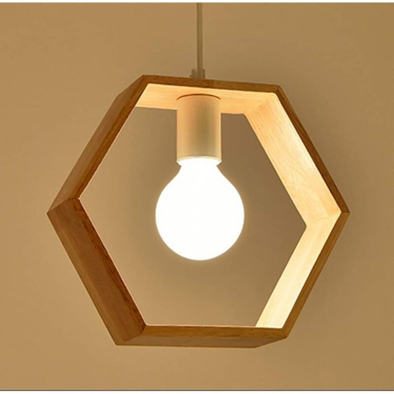 Stoex – Suspension Lumineuse En Bois Hexagonale – Design Industriel Moderne – E27 – Dimensions 26x23cm – Cordon Réglable 100cm