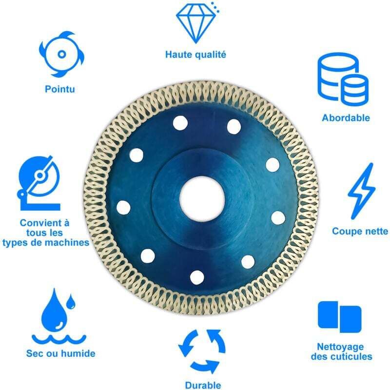 Disque Diamant Ø125 Mm – Épaisseur 1,2 Mm – Jante Turbo Segment Croisé – Pour Céramique, Carrelage, Marbre, Pierre Naturelle