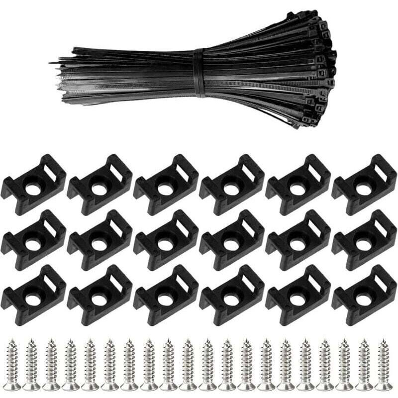 100 Pièces Attaches Cable Avec Embase De Serre Cables Et Vis, 200 Mm Autobloquantes Fixations Électriques Collier De Serrage En Nylon Pour Organiser