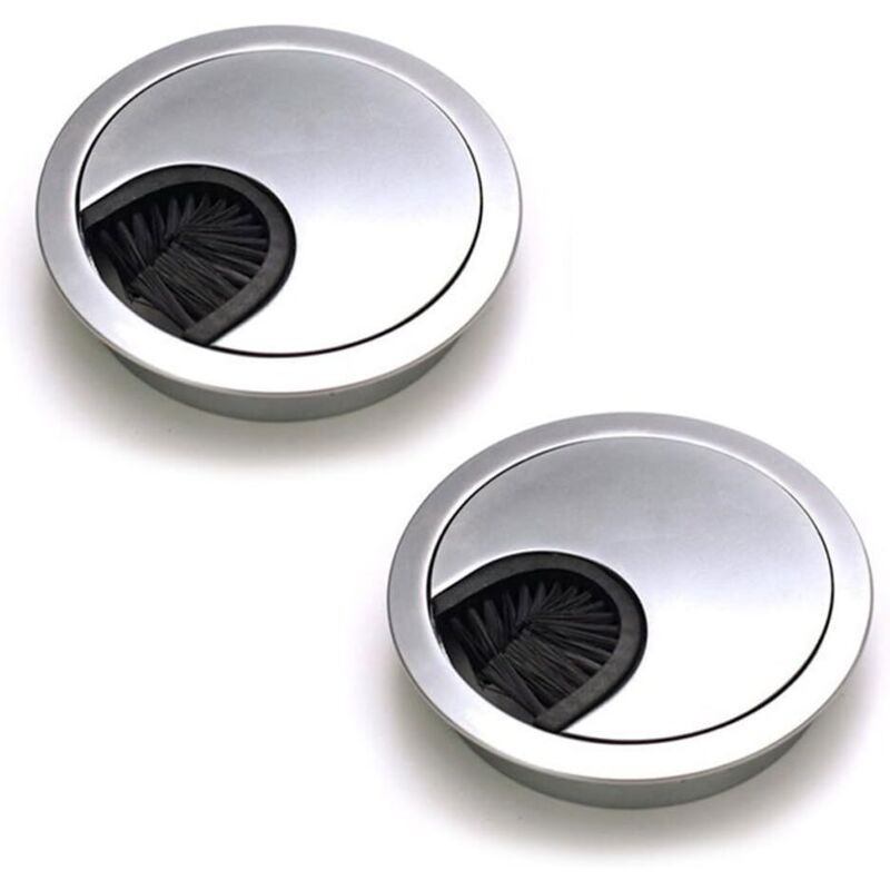 Lot De 2 Passe Câbles Ronds Encastrables, Passe Cable Fil Métal Acier Brossé Design, Rangements De Câbles Pour Table De Bureau Diamètre 60 Mm -