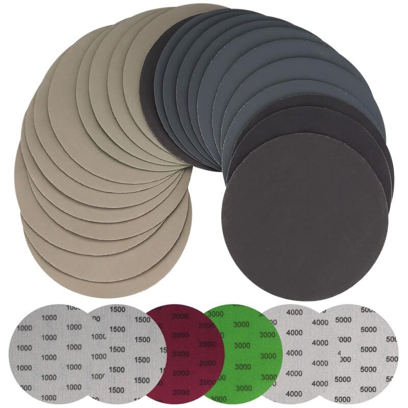 Tinor – Lot De 30 Disques Abrasifs Ronds 125mm – Grain 1000/1500/2000/3000/4000/5000 – Pour Métal, Bois, Plastique – Résistant À L'Usure