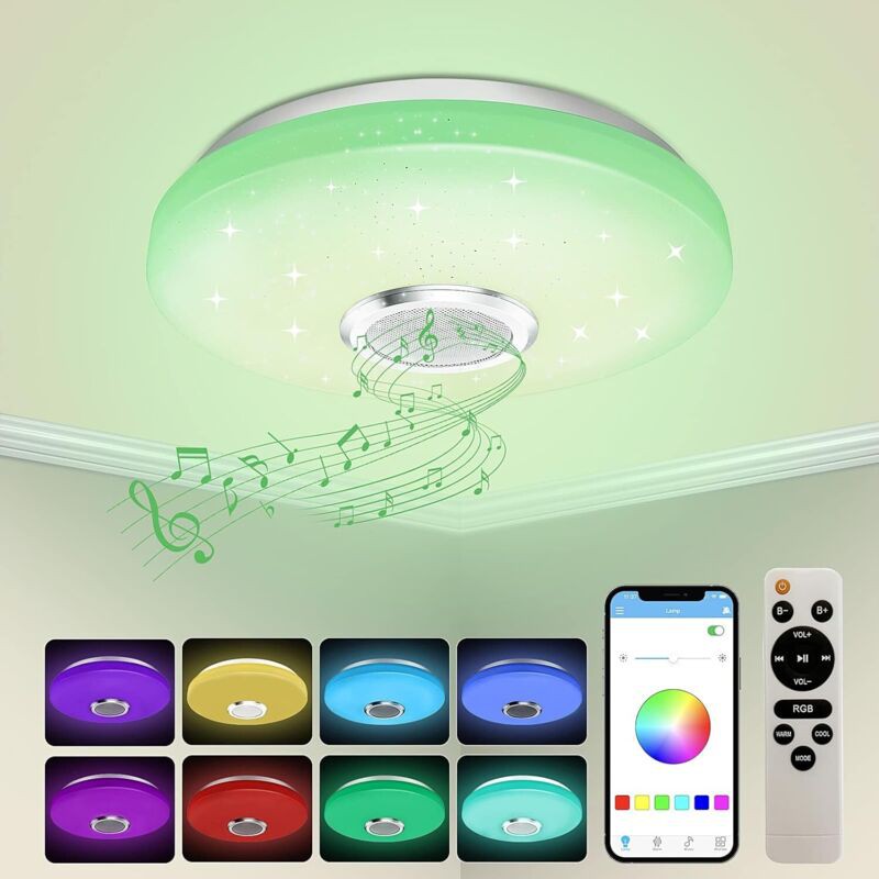 Plafonnier Led 72w Dimmable,haut-parleur Bluetooth, Lumière Avec Télécommande/app Contrôle, Changement De Couleur Rgb,lampe De Plafond Pour