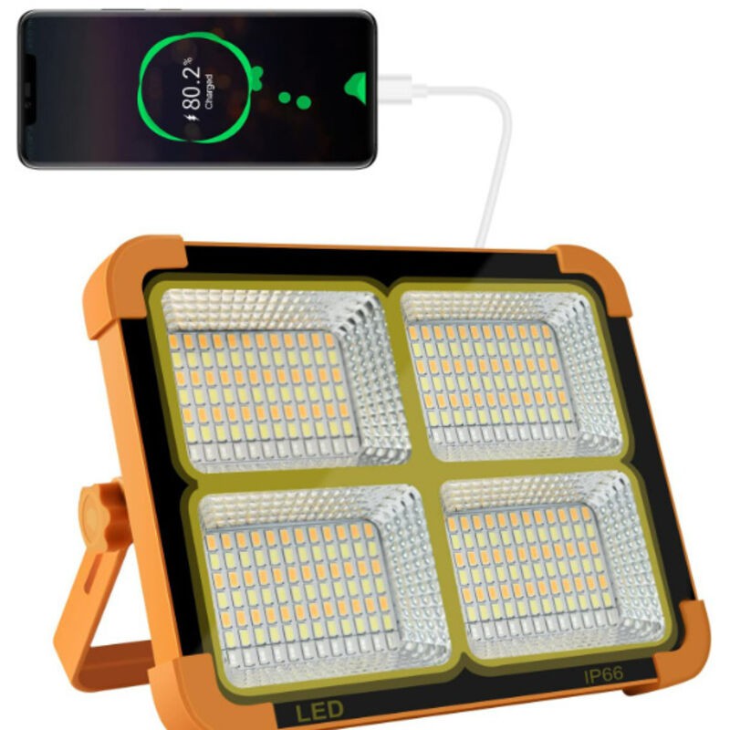 Projecteur Led Rechargeable, Lumière De Travail Lanterne Portable Avec Panneau Solaire, Usb Lampe Rechargeable, Pour Camping, Chantier, Garage,