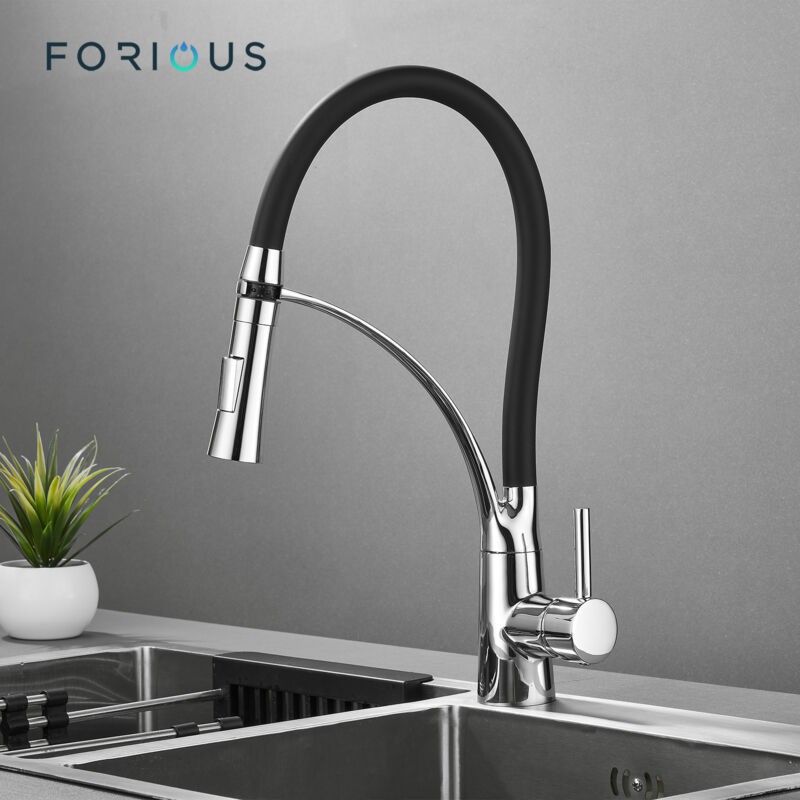 Mitigeur De Cuisine Rotatif 360° En Laiton Chromé – Douchette Extractible 2 Fonctions – Hauteur Sous Bec 170mm – Économie D'Eau Jusqu'à 30%
