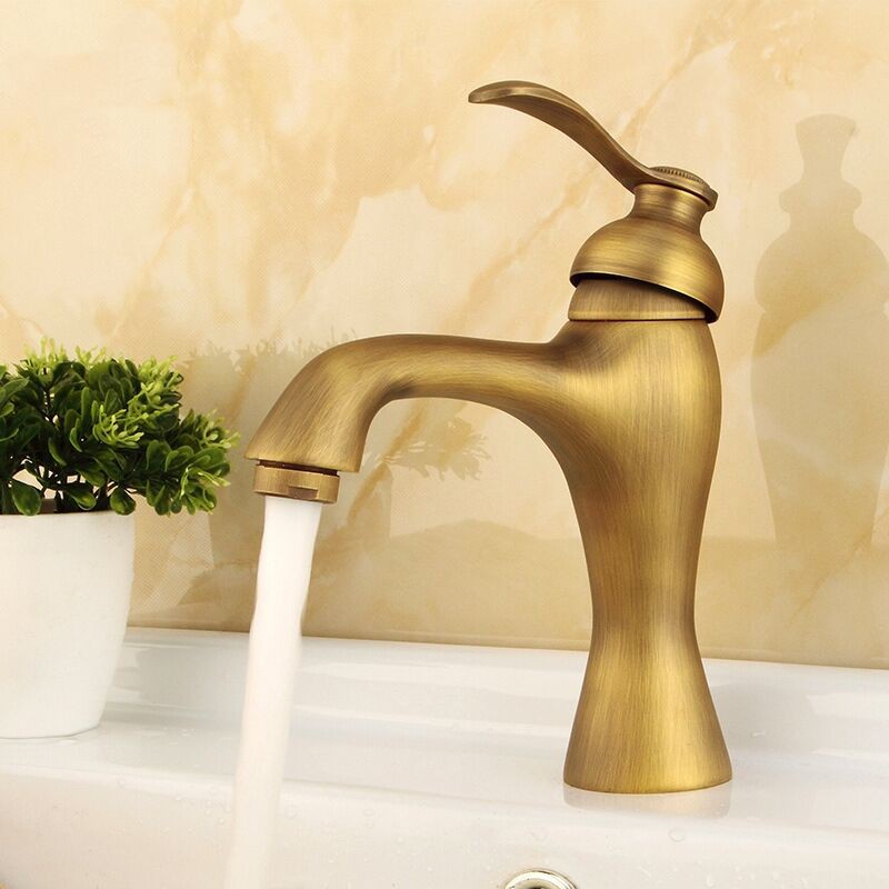 Robinet Lavabo Rétro Robinet Salle De Bain En Laiton Monocommande Mitigeur Lavabo Chaude Et Froide Réglable 3/8'' Installation Standard
