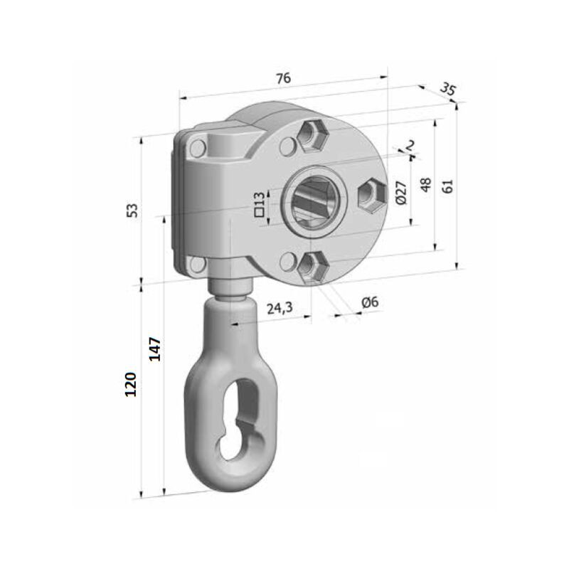 Treuil 1/11 Avec Entrée Anneau Ø10mm – Sortie Carré 13mm Femelle – Longueur 120mm Pour Levage Charges Lourdes - Lg120