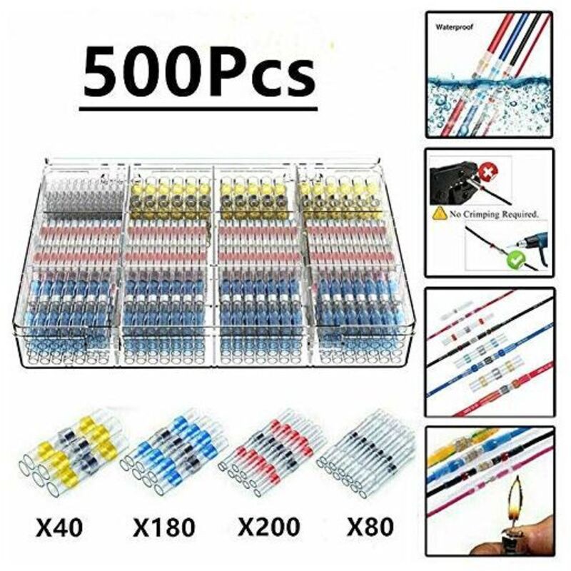 500pcs Cosses Electriques Souder Gaine Thermorétractable,maidodo Thermorétractables Souder Bout À Bout Seal Connecteurs Electriques Isolés Etanche